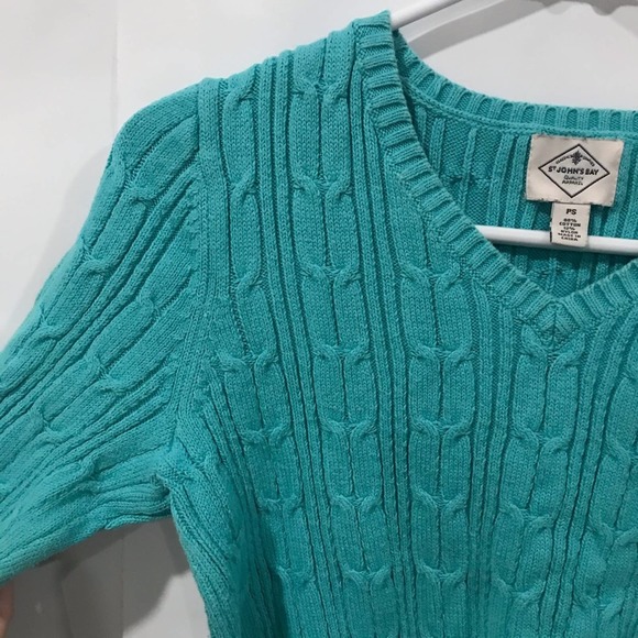 St. John's Bay Knitting Sweater V-Neck Teal Blue PS - Picture 3 of 9